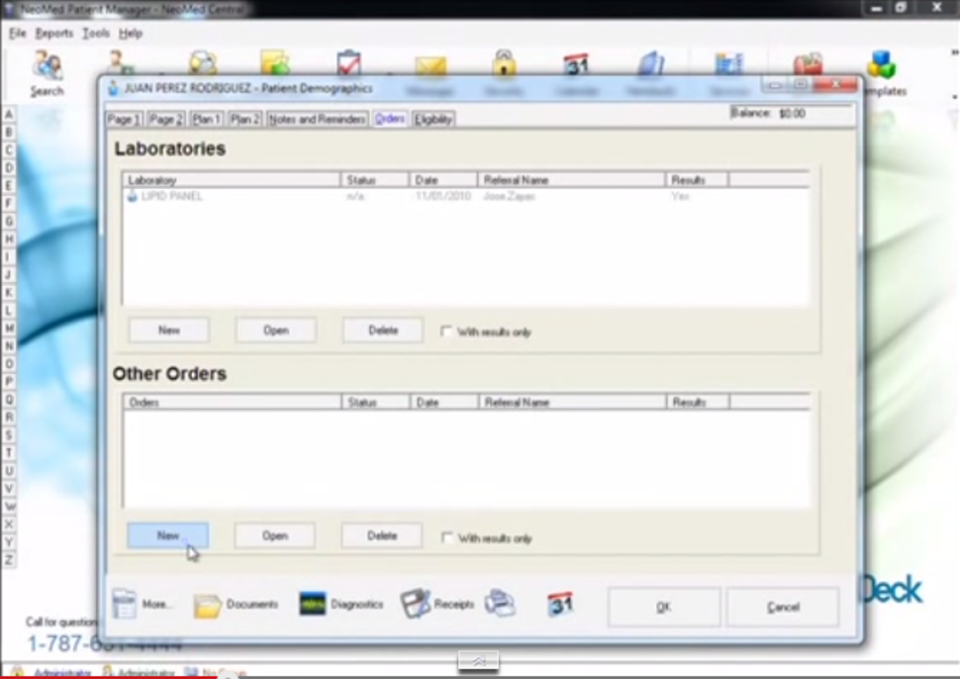 screenshot of NeoMed EHR